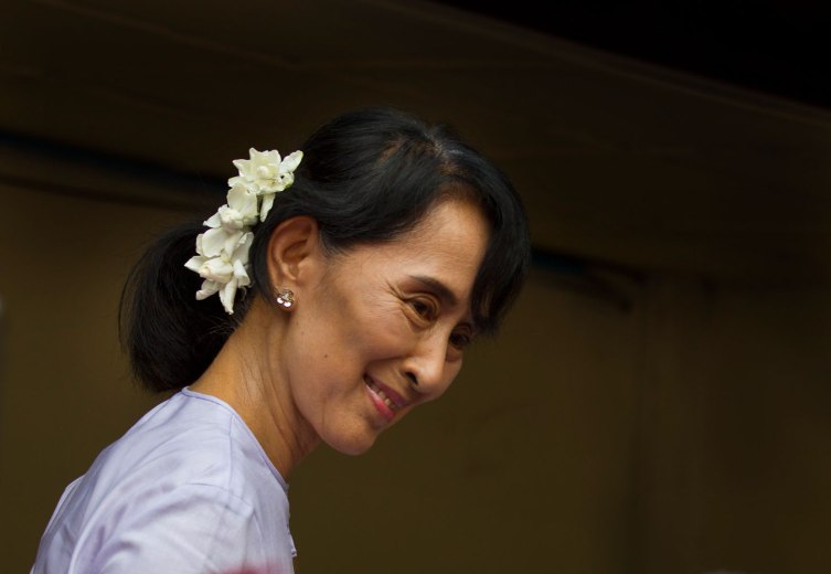 Aung San Suu Kyi in 2012 in Rangoon, Burma.